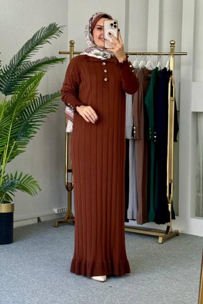 Ecrin Merserize Elbise Kahverengi