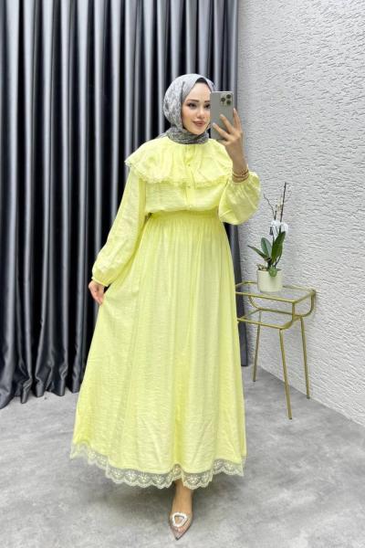 EFLİN Dantelli Etekli Takım Sarı