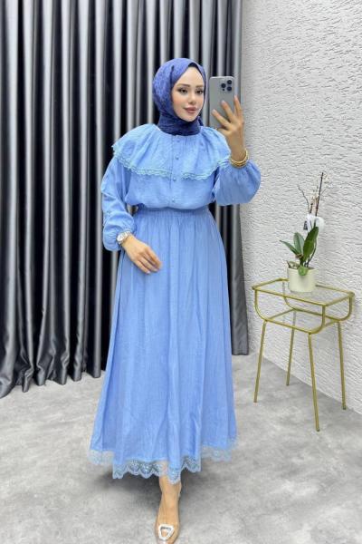 EFLİN Dantelli Etekli Takım Mavi