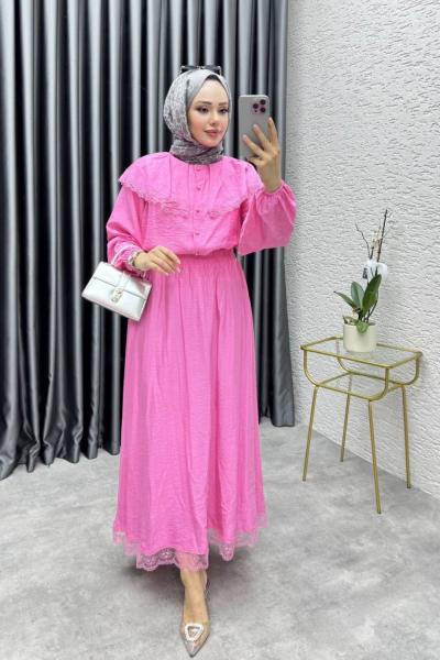 EFLİN Dantelli Etekli Takım Pembe