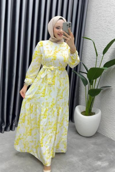 ESEN KEMERLİ MANGO ELBİSE Sarı