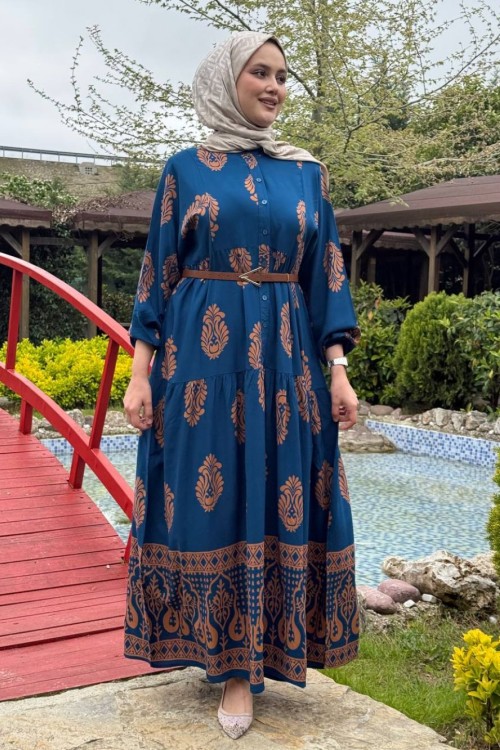 Evliya Viskon Elbise Mavi