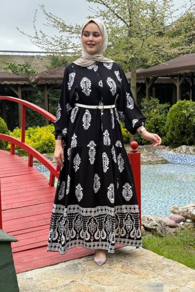 Evliya Viskon Elbise Siyah Beyaz
