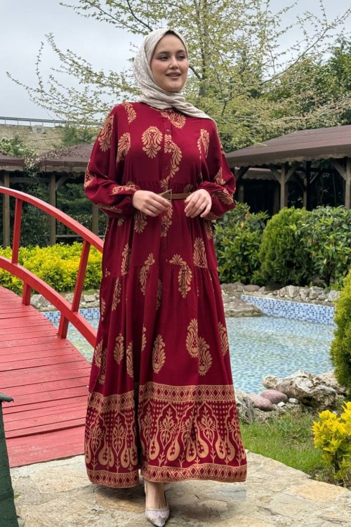 Evliya Viskon Elbise Kırmızı