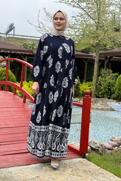 Evliya Viskon Elbise Lacivert Kemik