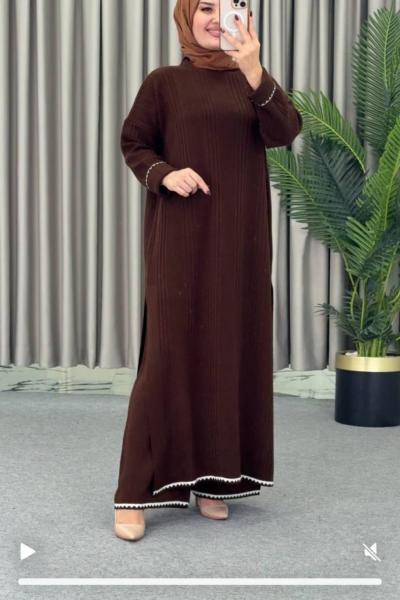 EYLÜL pantolonlu 2 li triko takım Acı Kahve