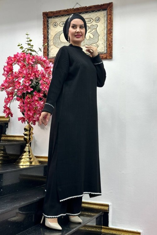 EYLÜL pantolonlu 2 li triko takım Siyah