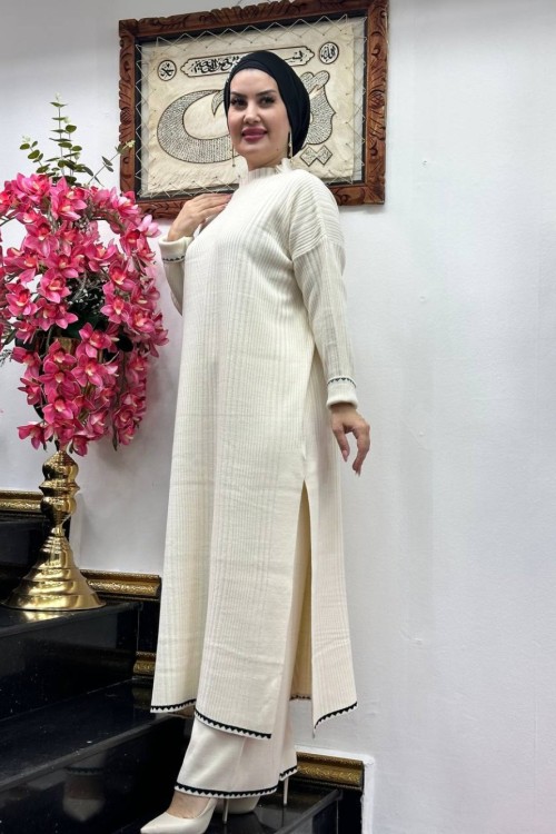 EYLÜL pantolonlu 2 li triko takım Krem