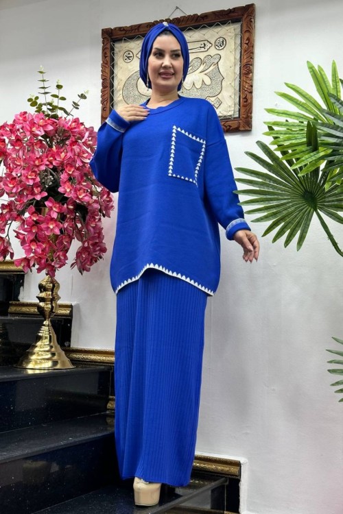 EZEL triko etekli takım Saks Mavisi