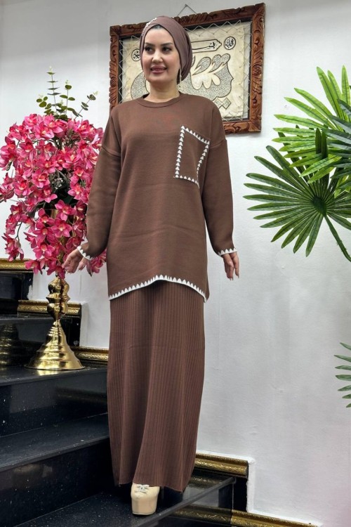 EZEL triko etekli takım Kahverengi