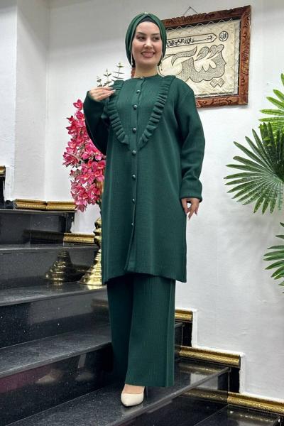 FİYONK düğmeli pantolonlu ikili takım Zümrüt