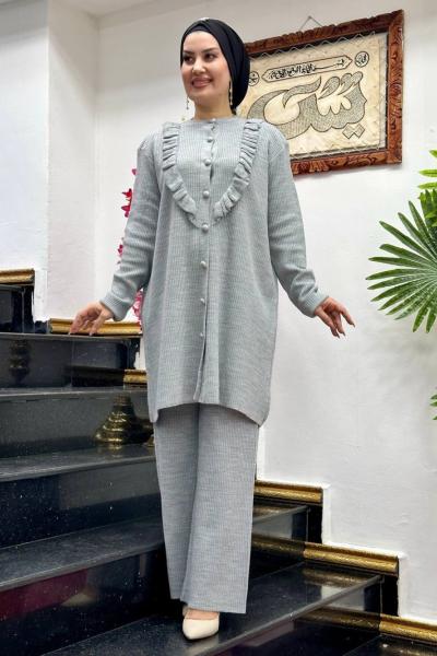 FİYONK düğmeli pantolonlu ikili takım Gri