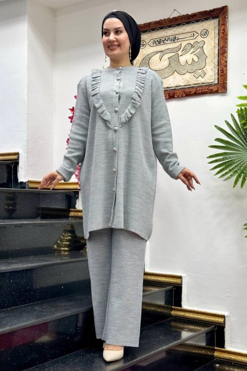 FİYONK düğmeli pantolonlu ikili takım Gri