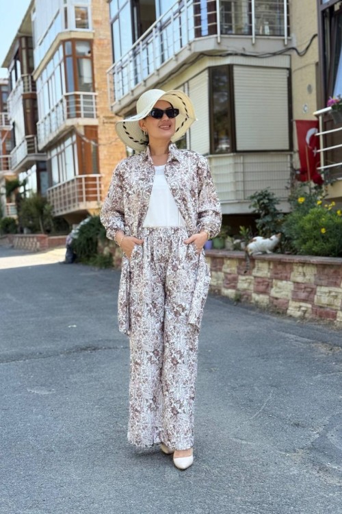 Gelincik Pantolonlu Tunik Takım Sütlü Kahve