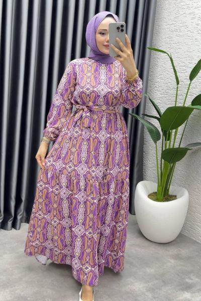 GÜLCAN KEMERLİ MANGO ELBİSE Mor