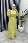 GÜLCAN KEMERLİ MANGO ELBİSE Yağ Yeşili