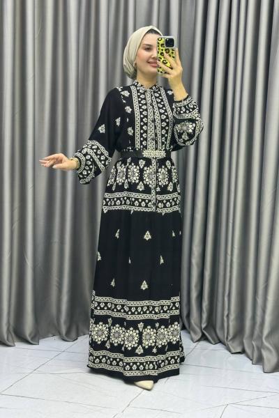 GÜLİZAR Viskon Elbise Siyah Beyaz