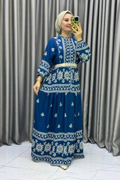 GÜLİZAR Viskon Elbise Mavi