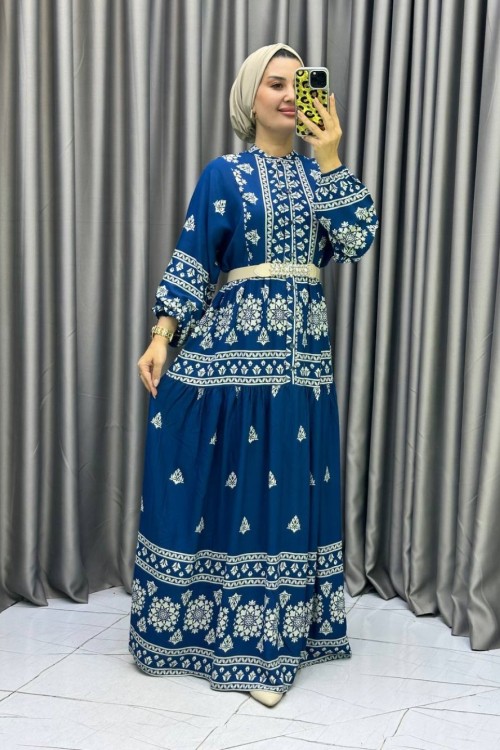 GÜLİZAR Viskon Elbise Mavi