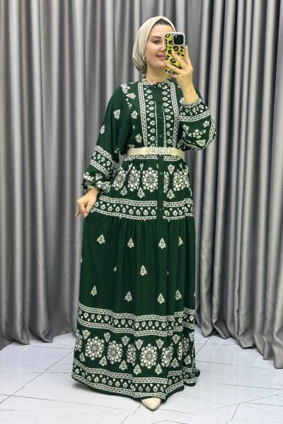 GÜLİZAR Viskon Elbise Zümrüt