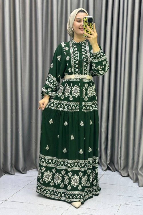 GÜLİZAR Viskon Elbise Zümrüt