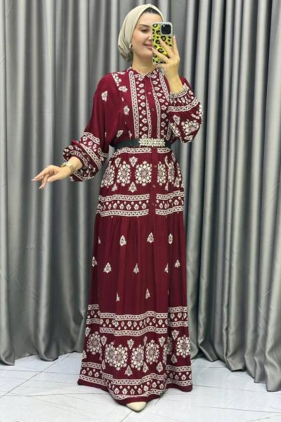 GÜLİZAR Viskon Elbise Bordo