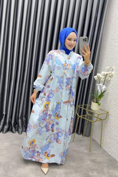 GÜLLÜ MANGO ELBİSE Mavi