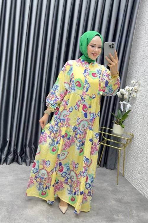 GÜLLÜ MANGO ELBİSE Sarı