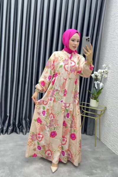 GÜLLÜ MANGO ELBİSE Krem