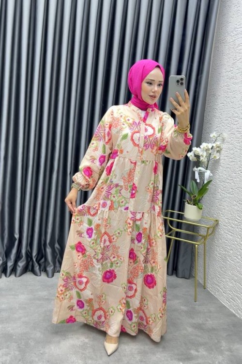 GÜLLÜ MANGO ELBİSE Krem