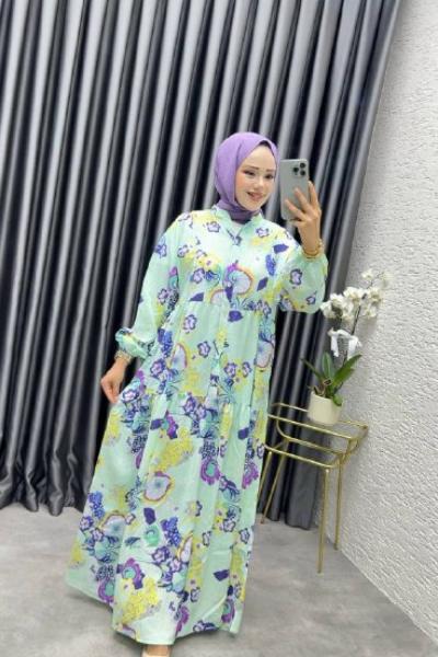 GÜLLÜ MANGO ELBİSE Su Yeşili