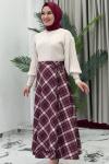 Kampanyalı İthal Ekose Etekli İkili Takım Bordo