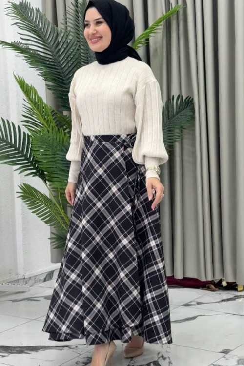 Kampanyalı İthal Ekose Etekli İkili Takım Siyah