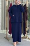 Kapişonlu Süveter Elbise Lacivert