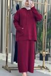 Kapişonlu Süveter Elbise Bordo