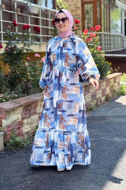 Karen Kemerli Elbise Mavi