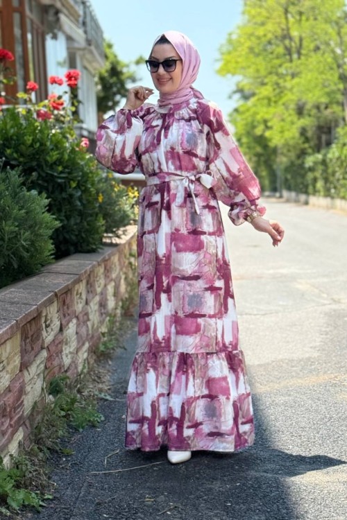 Karen Kemerli Elbise Kırmızı