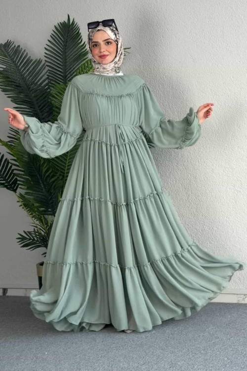 Kat Kat Şifon Elbise Mint Yeşili