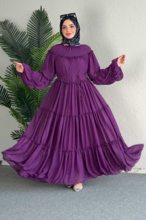 Kat Kat Şifon Elbise Mor