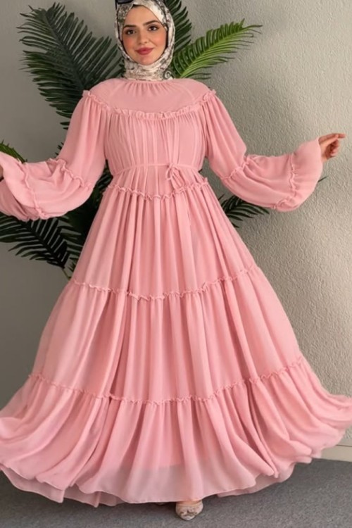 Kat Kat Şifon Elbise Pembe