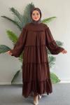 Kat Kat Şifon Elbise Kahverengi