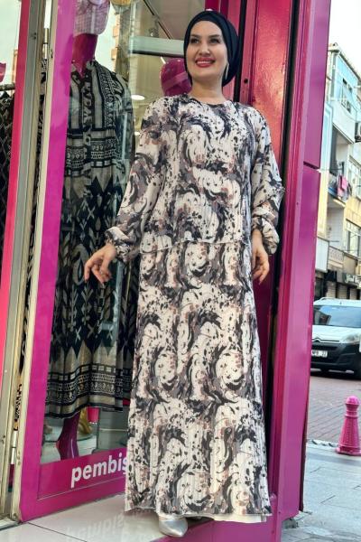 Kösem Şifon Pliseli elbise Siyah