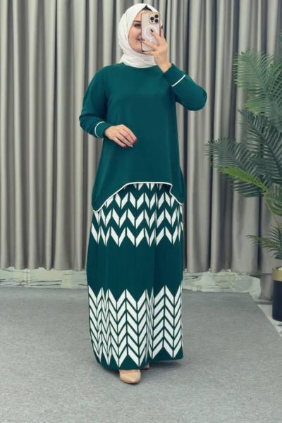 Kuğu Etekli Triko Takım Zümrüt