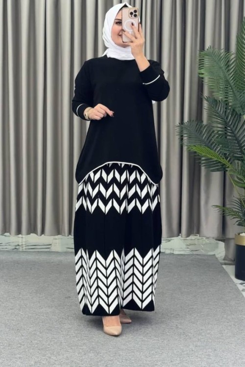 Kuğu Etekli Triko Takım Siyah