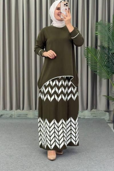 Kuğu Etekli Triko Takım Haki