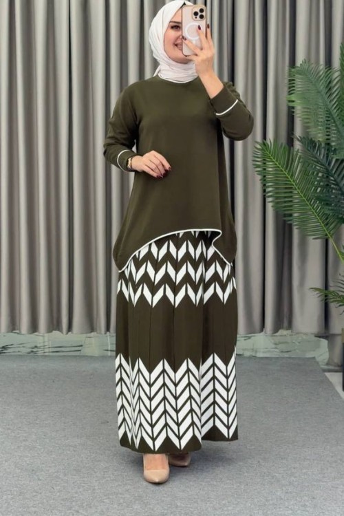 Kuğu Etekli Triko Takım Haki