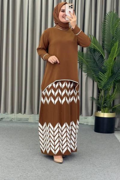 Kuğu Etekli Triko Takım Kahverengi