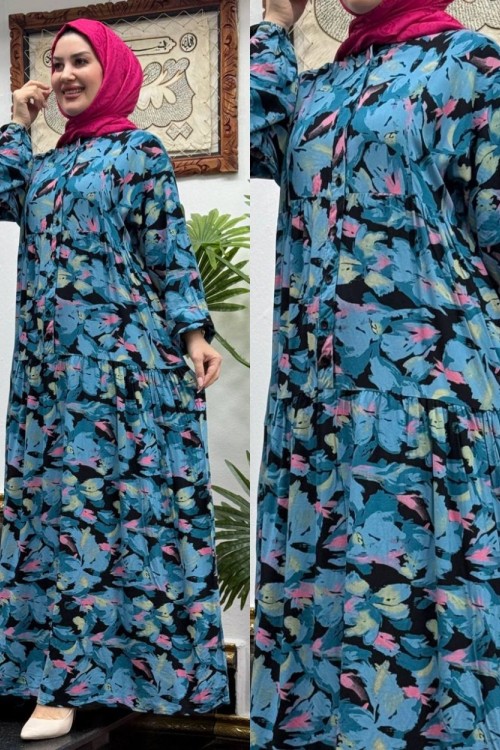 Kuğu Viskon Elbise Mavi