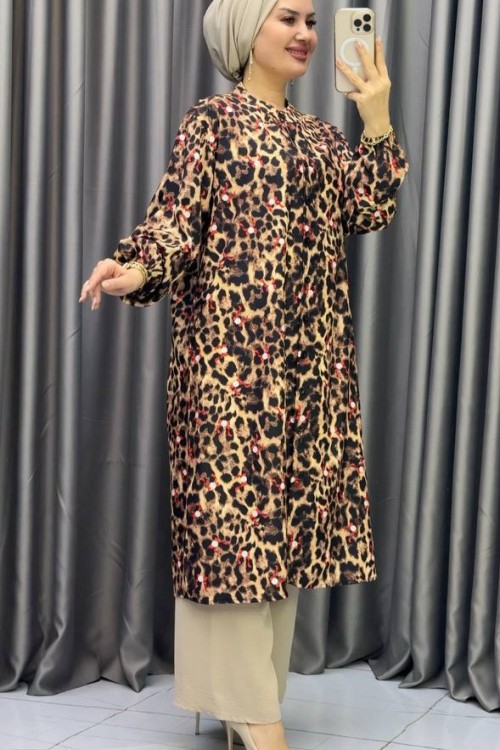 Kurdele Desenli Leopar Takım Kırmızı