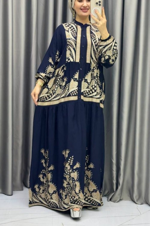 Lale viskon elbise Lacivert